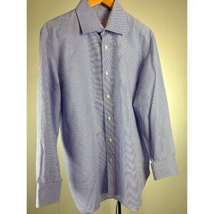 ISAIA Mens Blue Check Dress Shirt 16 32/33